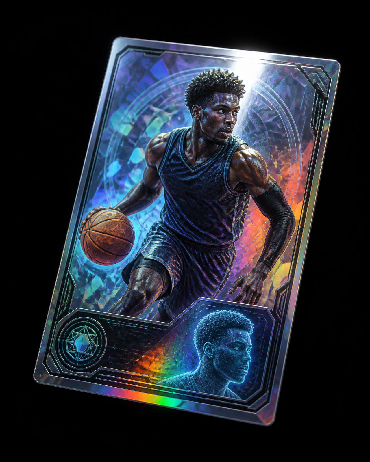 A foil trading card reacting to pointer movement with a moving highlight